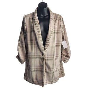 Originality Blazer Jacket Women Multicolor Plaid Ruched Cuff One Button Sz L NWT